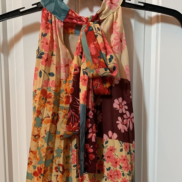 NWT VICI DRESS FORUM Patchwork Pleated Halter Mini Boho Dress S - Picture 8 of 12